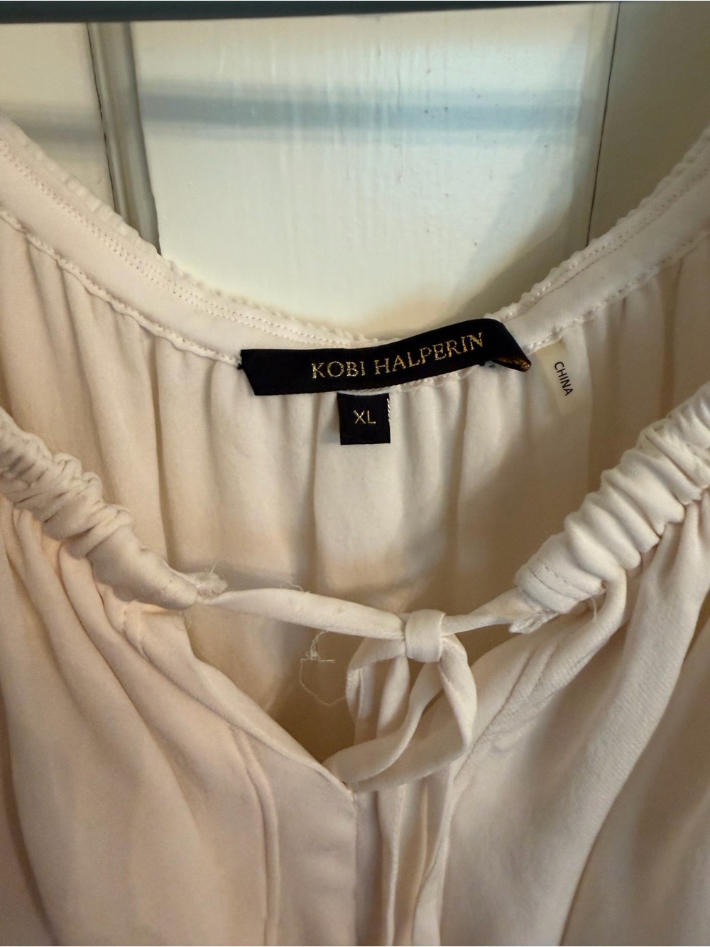 Kobi Halperin Cream Elastic-Neck Sleep Chemise with Front Tie - XL